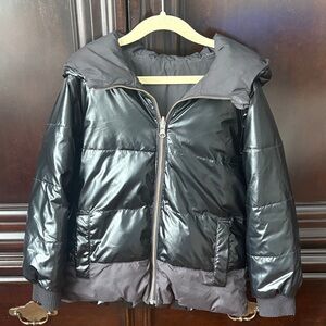 JCrew Crew Cuts reversible Shiny Black Puffer Jacket